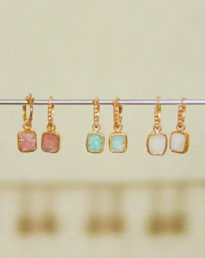 Jewellery | Earrings-Missoma Amazonite Mini Charm Pyramid Hoops in Gold