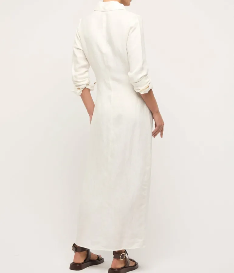 Dresses-Anemos Button Down Cupro Maxi Shirt Dress in White