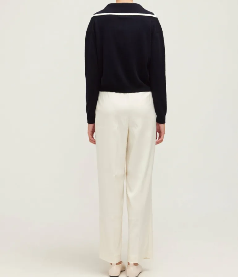 Loungewear | Knitwear-Allude Contrast Collar Cashmere Sweater in Navy and White