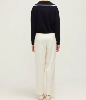 Loungewear | Knitwear-Allude Contrast Collar Cashmere Sweater in Navy and White