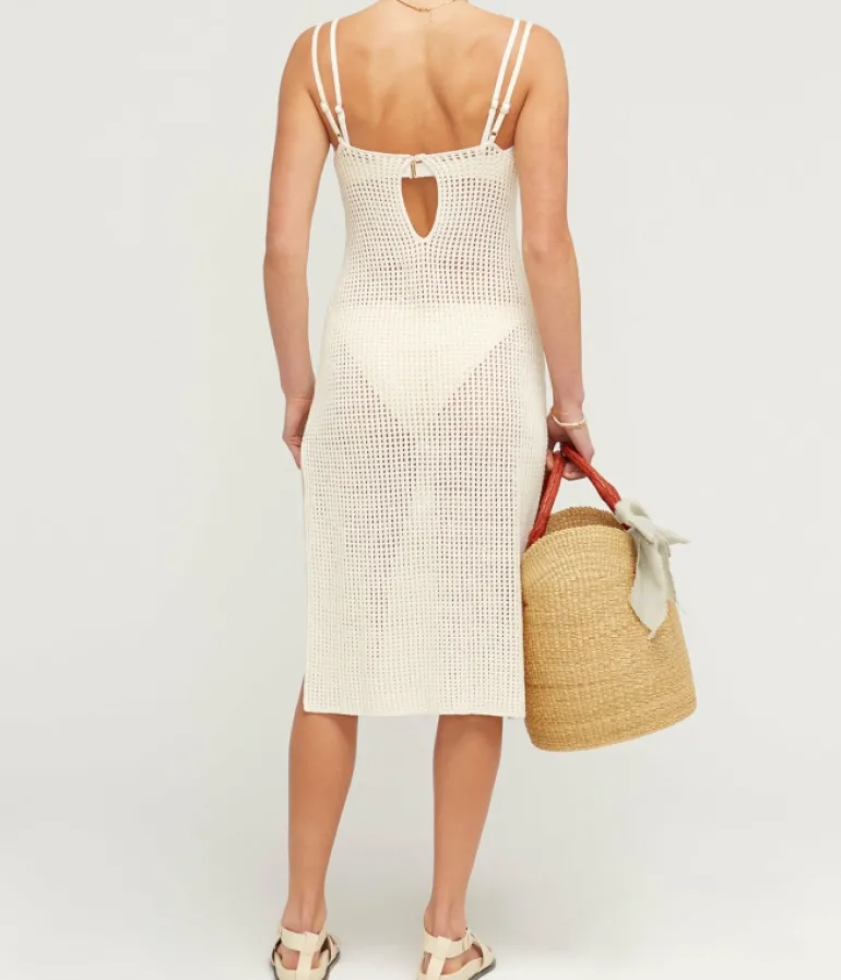 Dresses-Zulu & Zephyr Crochet Scoop Neck Dress in Milk