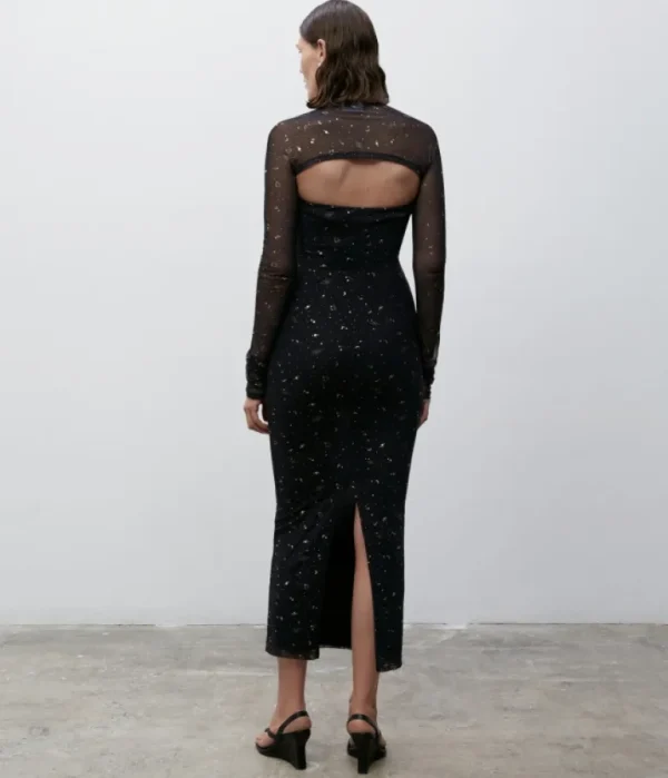 Dresses-Paris Georgia Galaxy Dress and Shrug in Black and Gold