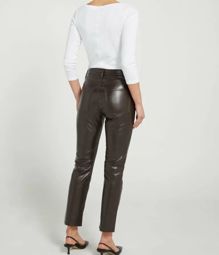 Pants-Citizens of Humanity Jolene High Rise Slim Recycled Leather Pant in Chocolate