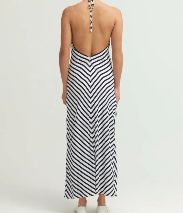 Dresses-Staud Julie Dress in White and Navy Stripe
