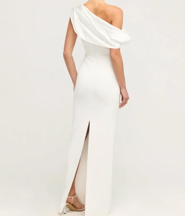 Dresses-Mode Sportif Kara Knit Satin Maxi Dress in Cream