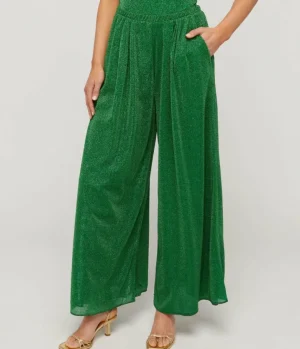 Pants-Oseree Lumiere Wide Leg Pants in Emerald Green