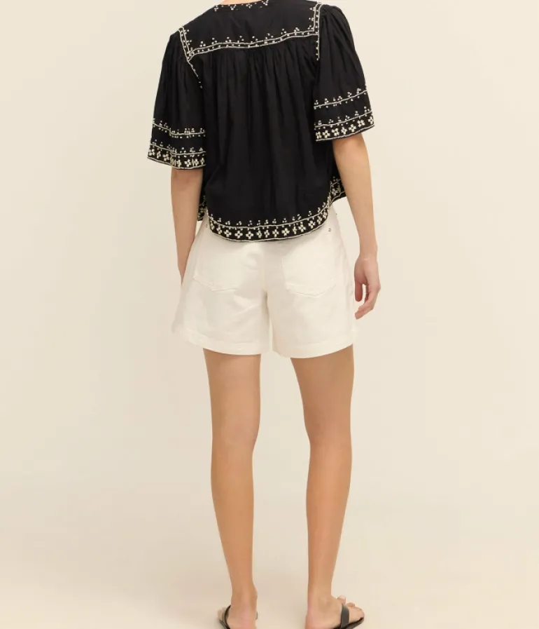 Tops-Sea NY Millie Embroidery Short Sleeve Top in Black