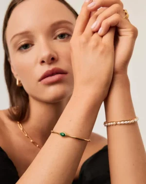 Jewellery | Bracelets-Missoma Organic Shape Cuff in Green Malachite and Gold
