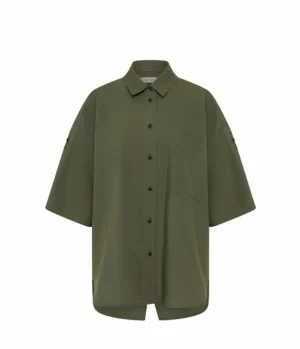 Tops-Lee Mathews Poplin Shirt in Olive