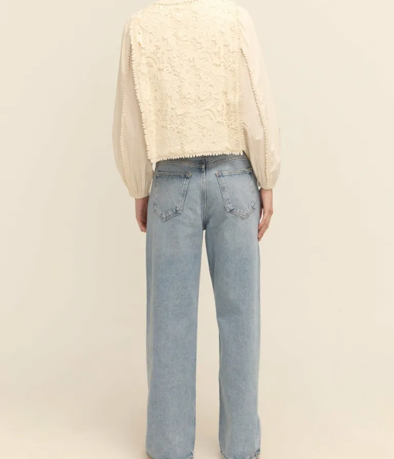 Tops-Sea NY Sabine Embroidery Long Sleeve Top in Cream