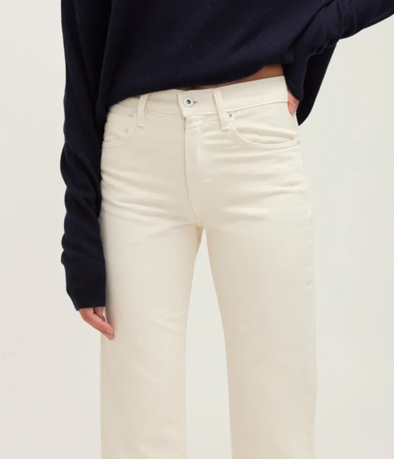 Denim-SLVRLAKE Sophie Long Mid Rise Straight Leg Jean in Cream