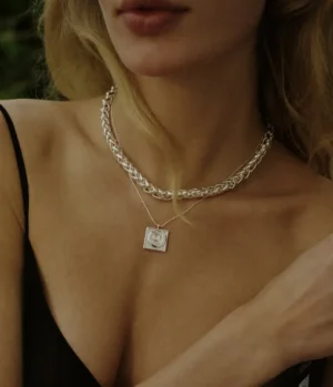 Jewellery | Necklaces-Anni Lu Swirly Square Necklace in Silver