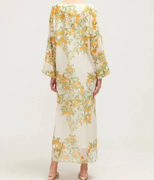 Dresses-Bernadette V-Neck Maxi Kaftan Dress in Ivory Kumquat