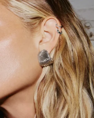 Jewellery | Earrings-Missoma Wavy Ridge Oversized Stud Earrings in Silver