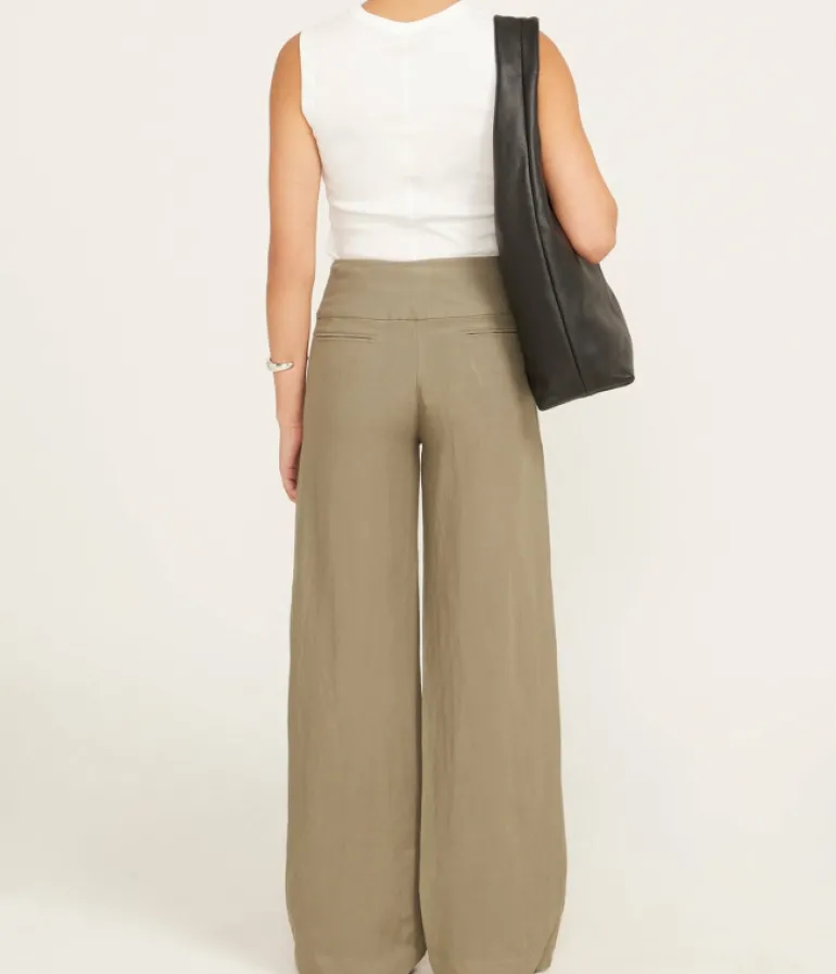 Pants-St Agni Wide Waistband Pants in Smokey Olive