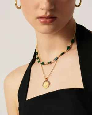 Jewellery | Necklaces-Missoma Zenyu Beaded Half Moon Necklace in Gold and Amazonite